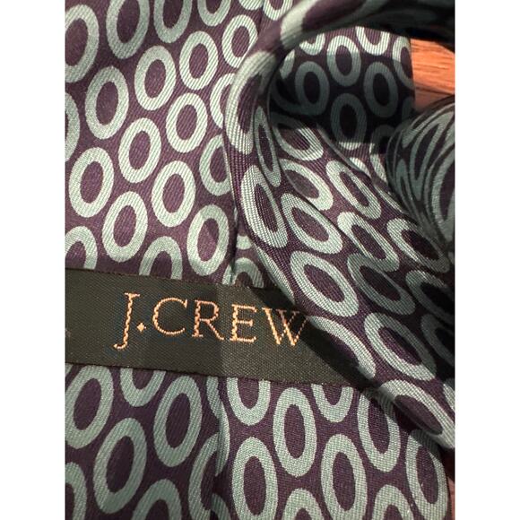 J. Crew 100% Silk Geometric Circle Pointed Neck Tie Teal Green Navy Abstract - Picture 4 of 5